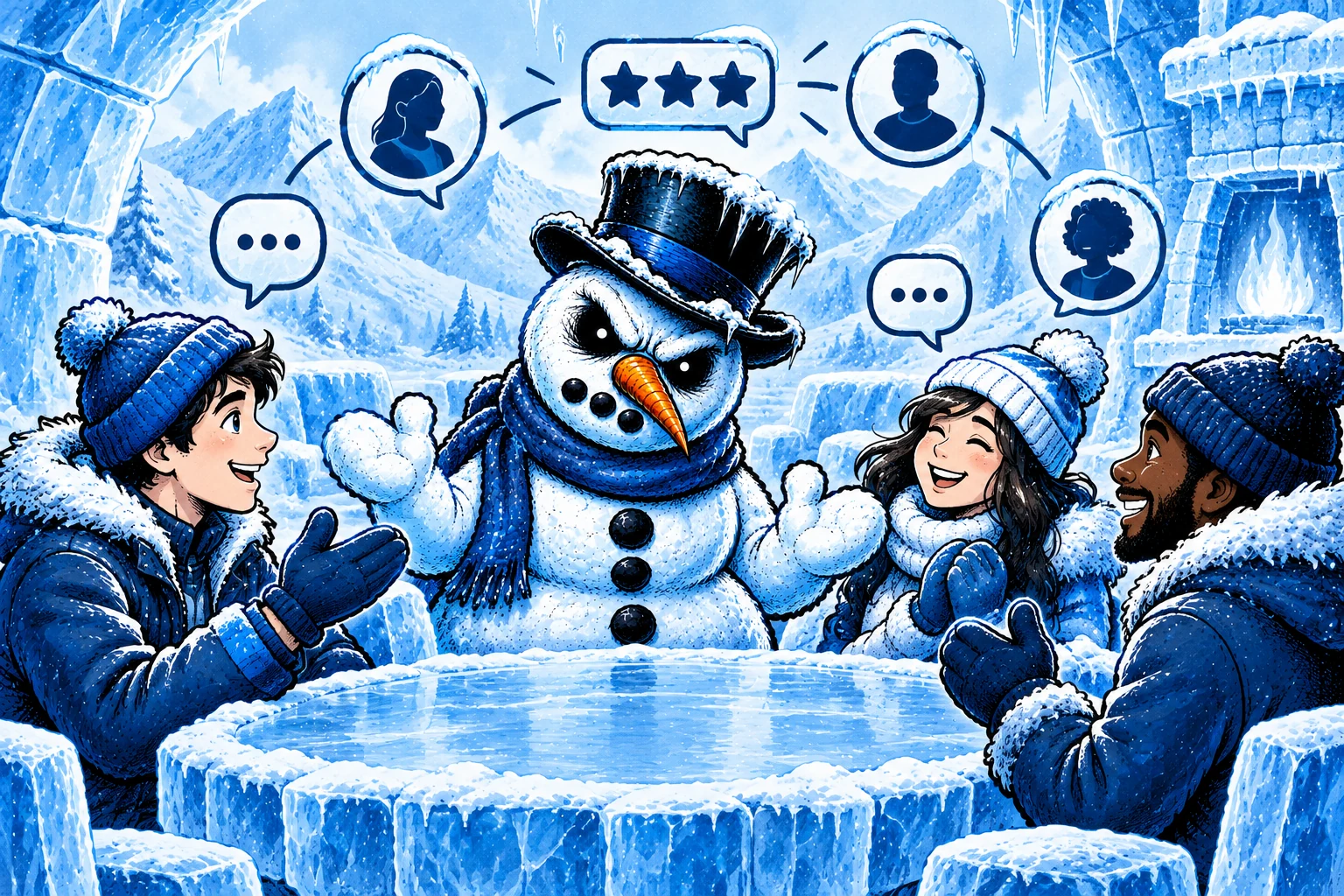Freaky welcoming community members with profile, chat and rating symbols